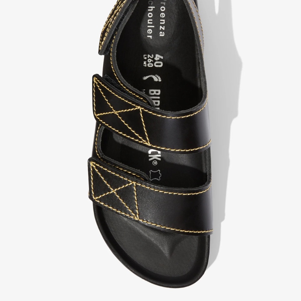 Proenza Schouler x Birkenstock Black leather Sandals with Yellow Stitching